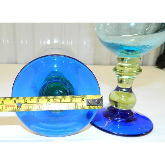 Anthropologie Glass Galleria 7 1/4" Wine Water Goblet Glass Blue Green Set Of 2 - Picture 9 of 10